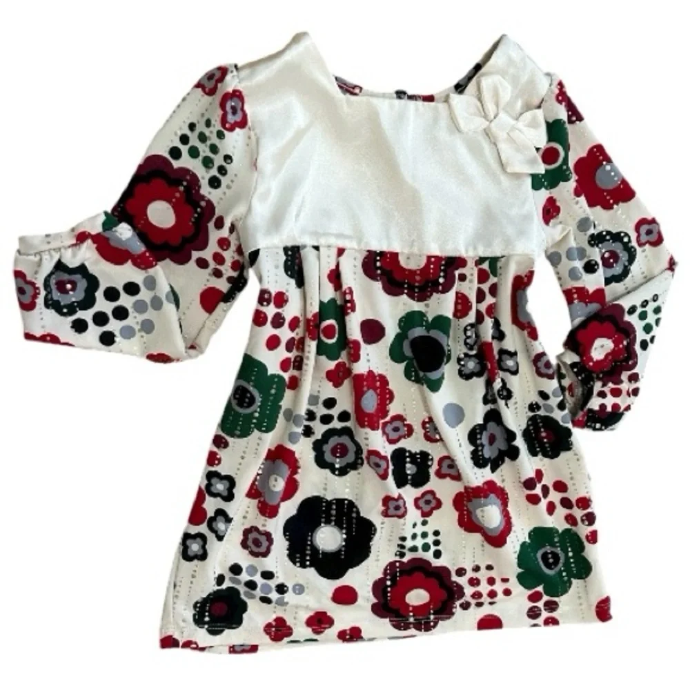 Y2K Children’s Place Girl Christmas Satiny Hippy Floral Dress Size 24 Months - Picture 11 of 15